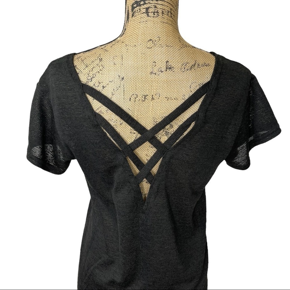 Very J Boutique Criss Cross Back Raw Hem Boho Top - Picture 6 of 12